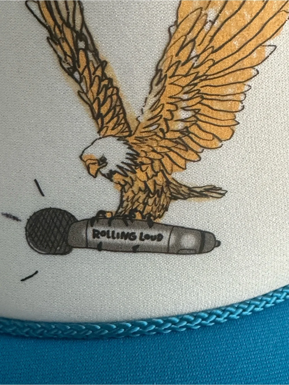 OTTO Rolling Loud Blue and White Trucker Hat with Gold Eagle Graphic
